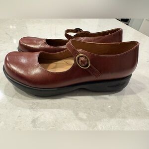 Dansko Mary Jane Flats in Burgundy with Black Soles